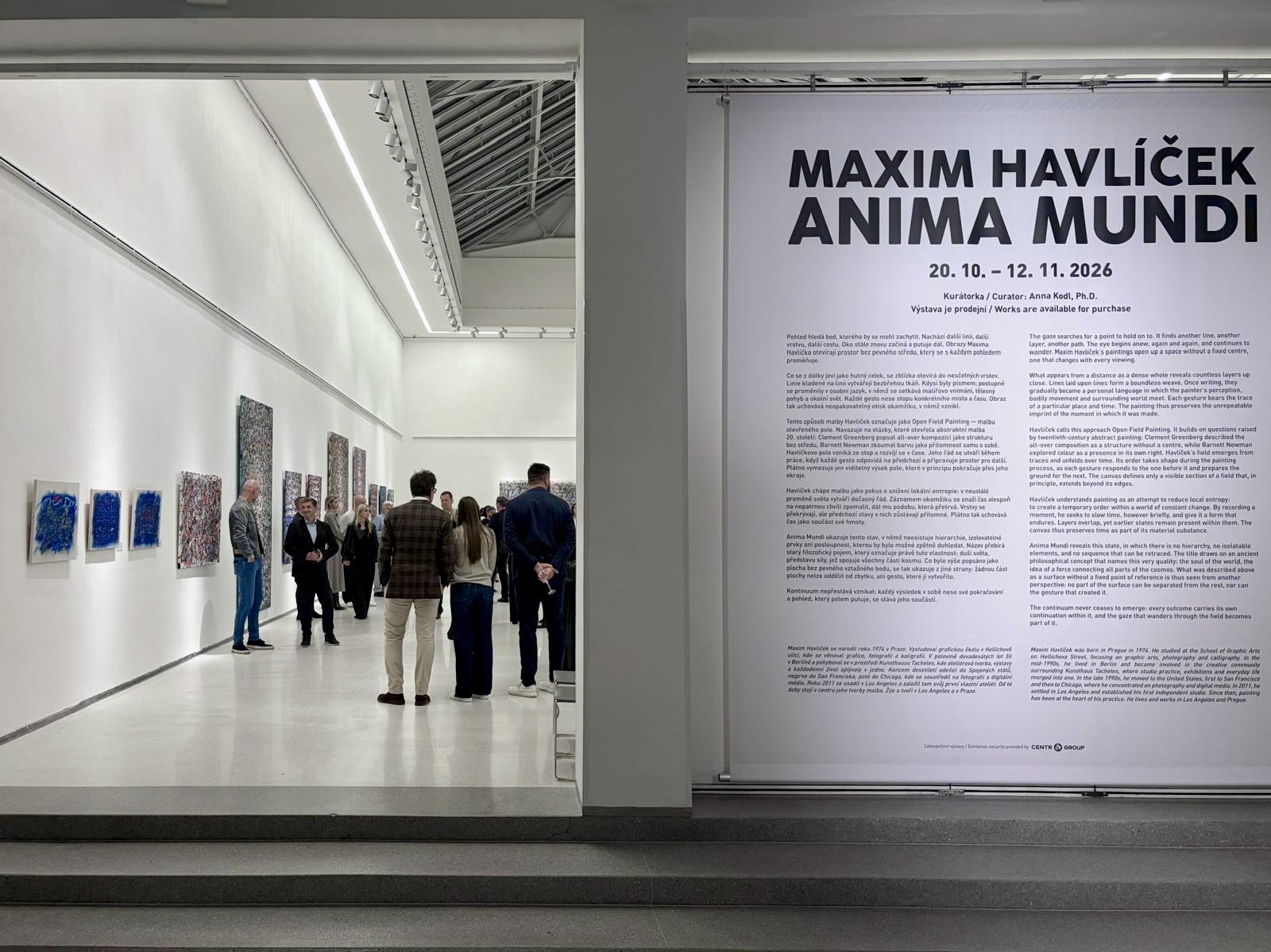 Entrance to Anima Mundi at Galerie Mánes with the exhibition wall text